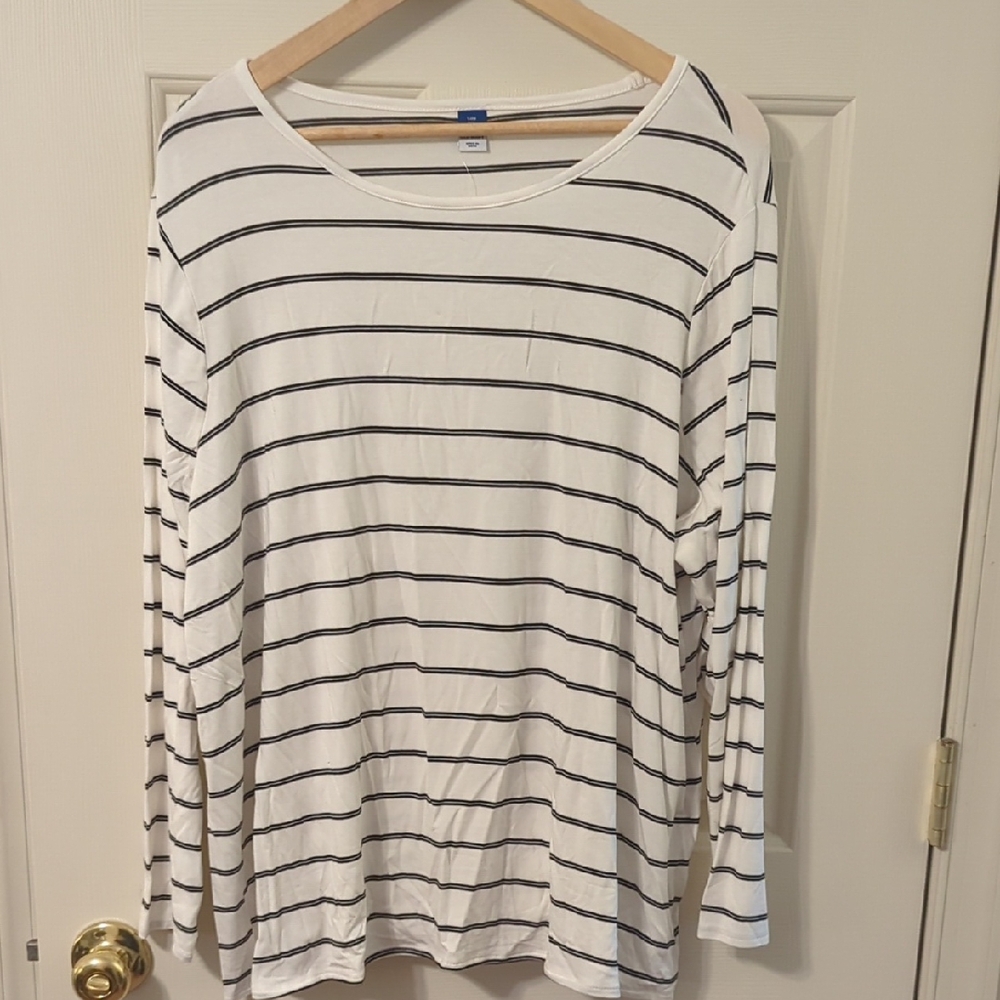 Old Navy White and Black Striped Long Sleeve Tee
